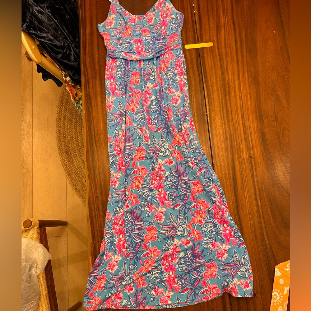 Lilly Pulitzer Blue and Pink Floral Maxi Skirt